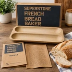 Superstone French Bread Baker Sassafras Stoneware Baking Pan Box Recipes. Fixed Price $64.95.