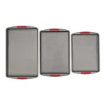 Goodcook Megagrip Set Of 3 Nonstick Cookie Sheets, Silicone Handles - Gray. Fixed Price $32.99.