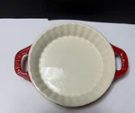 Staub Ceramic Red Mini Pie Pan Tart Dish 9 1/2 " + Handles Made France. Fixed Price $26.00.