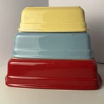 Set Of 3 At Home America Baker's Basics Nesting Bread Loaf Pans Heavy Stoneware. Fixed Price $15.00.