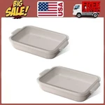 2-PACK Beautiful 9"X13" Stoneware Baker With Plastic Lid Porcini Taupe By Drew. Fixed Price $35.95.