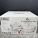 Libbey Casserole Set 6-PIECE Glass Serving With Lids Nib. Fixed Price $48.87.
