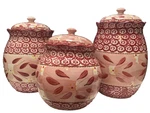 Vintage Set 3 Temptations Glass Art Pink Cranberry Canisters Cookie Jars Country. Fixed Price $170.10.