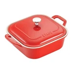 Staub Ceramic 9" Square Baking Dish W/ Lid Cherry Red 2.5 Qt Oven & Micro. Fixed Price $87.00.