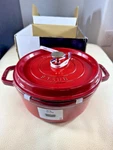 Staub 3.9 Quart Cast Iron Round Cocotte Cherry Red Dutch Oven 1102406. Fixed Price $194.99.