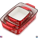 3 Pack Ceramic Bakeware Set, Rectangular Lasagna Pans, Casserole Dishes, Red. Fixed Price $62.71.