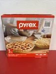 Pyrex 3 Pack Glass Pie Plates 9.5 1.5" Freezer Oven Microwave New In Box. Fixed Price $25.95.