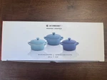 Le Creuset Mini Cocotte Of 3 Blue Multicolor Stoneware 8OZ. Fixed Price $125.00.