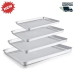 Stainless Steel Baking Sheet Set Of 4, Non-toxic Cookie Pan Tray Dishwasher Safe. Fixed Price $40.93.