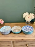 Signature Housewares Stoneware Bowls Set Blue Pattern 14.5OZ. Fixed Price $34.49.