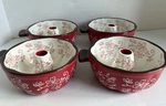 Set 4 Temptations Red Floral Lace Brown Trim Ovenware Mini Bundt Pans Tara Qvc. Fixed Price $29.99.