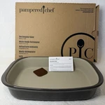 Pampered Chef Rectangular Baker Stoneware Dish 1423 9X13 3.5 Qt Gray In Box. Fixed Price $64.95.