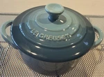 Creuset 8 Oz Petite Round Casserole 4" Mini Cocotte Deep Teal Baking Dish New. Fixed Price $24.00.