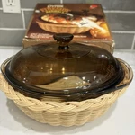 Pyrex Fireside Naturals Amber 1.5 Qt Casserole W Lid Basket & Box Vintage 6230-F. Fixed Price $17.56.