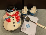 Temptations Snowman Figural 2-QUART Bowl & Ramekins Set. Fixed Price $49.99.