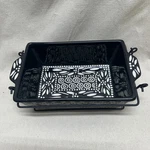 Temptations Carved Pottery 1.5 Qt Loaf Pan/ Rack Black/white Casserole Bake Euc. Fixed Price $16.00.