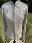 Womens Chico Jacket Small Cream Silver Snake Skin Animal Print Designer Pocket. Fixed Price $24.97.
