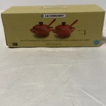 Turquoise" Le Creuset Condiment Pots With Spoons Stoneware 3 Oz. Open Box. Fixed Price $55.97.