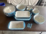 Temptations By Tara Lt Blue Floral Lace 19 Pc Bakeware Set Excellent Condition. Fixed Price $119.00.