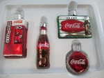 Coca-cola Blown Glass Sign Ornament Set Old World Christmas Disc Cooler Bottle. Fixed Price $12.75.