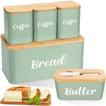 Domensi Metal Bread Box And Ceramic Butter Dish With 3 Airtight Kitchen Canister. Fixed Price $77.57.