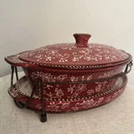 4PC Temptations By Tara Floral Lace Red Oval Cov Casserole Server & Rack 2 Qt. Fixed Price $49.99.