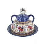 Blue Rose Polish Pottery - Red Daisy Cheese Lady 8.5" Diameter Pot.... Fixed Price $155.67.
