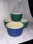 4 Le Gourmet Chef Ramekin/custard Cups 3 Green, 1 Blue Euc. Fixed Price $19.99.