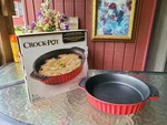 Crock-pot Denhoff Non-stick Stoneware Casserole Red 8" Ribbed Round Vgc!. Fixed Price $10.18.