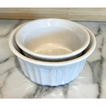 1990S Corningware French White Stoneware Fluted Round Nesting Ramekin Set - 2. Fixed Price $15.00.