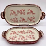 Temptations Ovenware Red Floral Lace Trays Set Of 2, 9.5 7.5. Fixed Price $24.99.