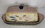 Old World Green Purple Temptations Covered Butter Dish By Tara-floral 1/4 Lb. Fixed Price $25.00.