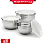 Cuisinart Stainless Steel Mixing Bowl Set With Lids Non Slip Kitchen Prep. Fixed Price $61.99.