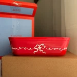 Round House Stoneware Baking Dish Red White Bow Cottagecore Open Box. Fixed Price $49.99.