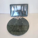 Culinary Comforts 5 Piece Green Marble Cheese Knife Set Plus Round Tray. Fixed Price $27.99.