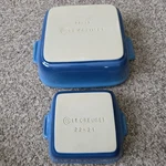 Le Creuset Stoneware Heritage Square Baking Dish Of 2 Cobalt Blue 8" & 5". Fixed Price $40.00.