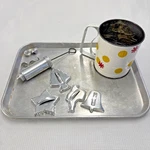 Vintage 50S Bakeware Set - Androck Sifter, Cake Decorator, Cookie Cutters, Pan. Fixed Price $29.99.