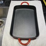 Calphalon Red 14 X9 Heavy Rectangular Baking Pan W/handles-model #0584412 Used. Fixed Price $39.99.