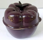Creuset Petite Aubergine Purple Bell Pepper Stoneware Cocotte Casserole 13 Oz. Fixed Price $85.00.