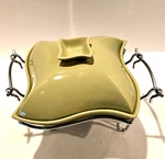 Godinger Sienna Ceramic Spring Green Pinwheel Bowl /w Lid & Chrome Serving Stand. Fixed Price $29.95.