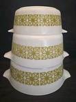 Set Of 3 Vintage Pyrex 472 474-B 475-B Floral Verde Mixing Bowls. Fixed Price $39.99.
