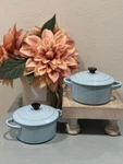 Le Creuset Round Cocotte 10CM Sky Blue Stoneware Ceramic With Lid 500 F SET-2. Fixed Price $55.00.