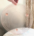 Pink Depression Glass Us Maple Leaf Pattern 12 Inch 3 Footed Cake Plate. Fixed Price $30.00.