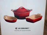 3PC Creuset Heritage Red 3QT Casserole, 7"X5" Dish 8"X5" Au Gratin P2. Fixed Price $199.99.