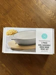 Martha Stewart 2-PIECE Enameled Cast Iron Oval Casserole/ Birch Wood Trivet Set. Fixed Price $19.00.