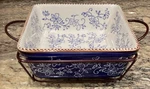 Temptations By Tara Floral Lace Blue Square Baker Glass Trivet Rack 2.5QT. Fixed Price $48.00.