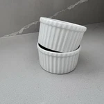 Crate & Barrel Set Of 2 Ramekins Souffl Cups White Ribbed Porcelain Small. Fixed Price $14.00.