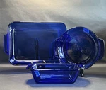 Anchor Hocking Cobalt Blue 3 Qt Glass Baking Dish Casserole Pie 5X9 Loaf. Fixed Price $65.00.