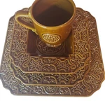 15 Pc American Atelier Medallion Amber Stoneware Rare Vintage Boho Retro Dishes. Fixed Price $109.99.