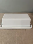 Mainstays Glazed White Stoneware Butter Dish With Lid Home Kitchen. Fixed Price $20.00.